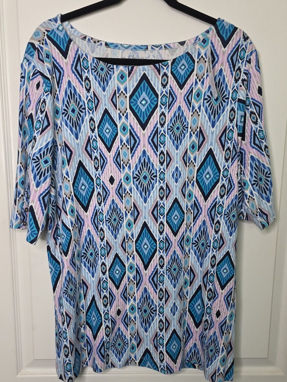 Chico's Blue & Pink Geometric Tunic Top
